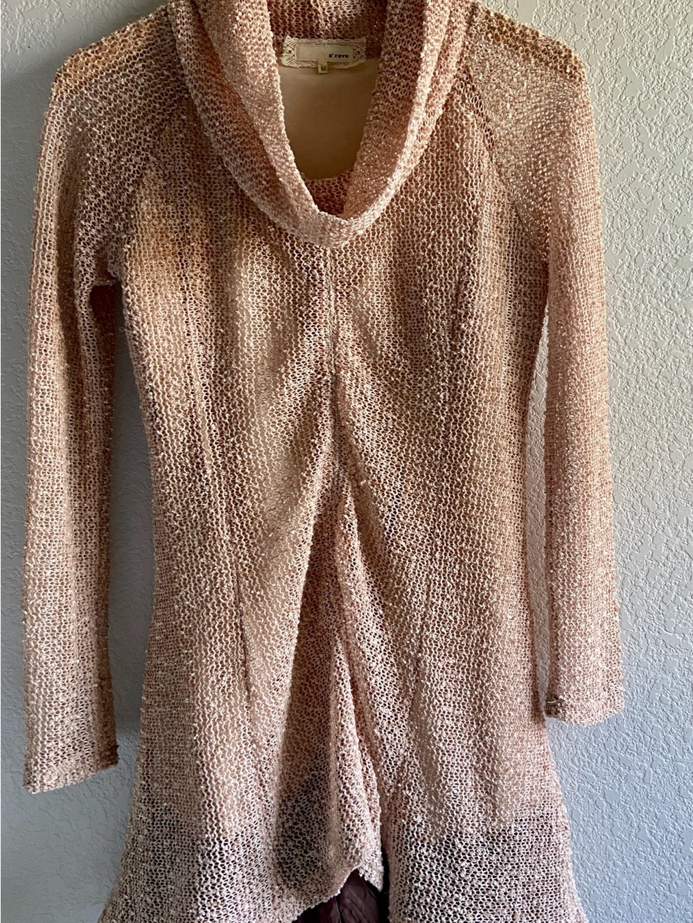 Areve Beige Open-Knit Cowl Tunic